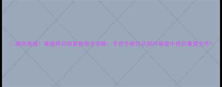 图片 📁紧急救援！硬盘拷贝恢复数据全攻略：手把手教你从损坏硬盘中找回重要文件1